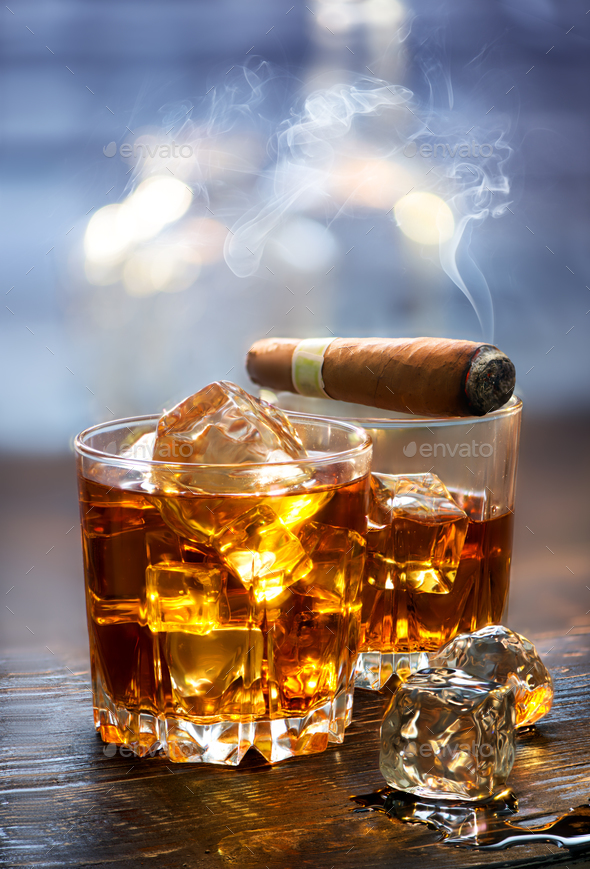 Whiskey and cigar Stock Photo by Givaga PhotoDune